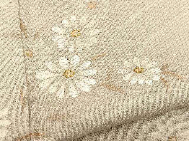 平和屋着物▽訪問着　単衣　手描き　刺繍　秋草文　金糸　正絹　逸品　BAAS8042yc