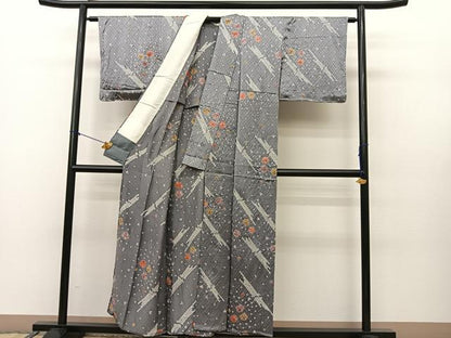 平和屋着物▽上質な小紋 単衣 絞り 斜線花文 正絹 逸品 未使用 BAAS8041yc