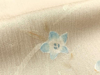平和屋着物▽訪問着　単衣　手描き　刺繍　秋草文　金糸　正絹　逸品　BAAS8042yc