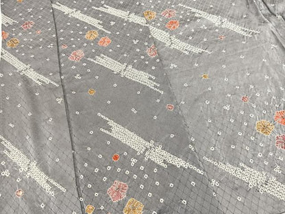 平和屋着物▽上質な小紋 単衣 絞り 斜線花文 正絹 逸品 未使用 BAAS8041yc
