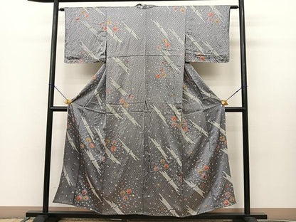 平和屋着物▽上質な小紋 単衣 絞り 斜線花文 正絹 逸品 未使用 BAAS8041yc
