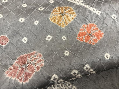 平和屋着物▽上質な小紋 単衣 絞り 斜線花文 正絹 逸品 未使用 BAAS8041yc