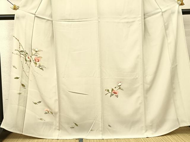 平和屋着物▽訪問着 単衣 手描き 椿 正絹 逸品 BAAS8051yc