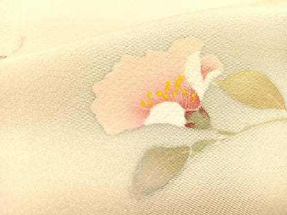 平和屋着物▽訪問着 単衣 手描き 椿 正絹 逸品 BAAS8051yc