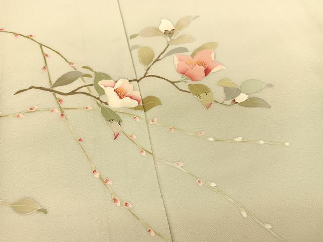 平和屋着物▽訪問着 単衣 手描き 椿 正絹 逸品 BAAS8051yc