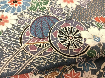 平和屋着物▽上質な小紋　単衣　花車花蝶文　正絹　逸品　未使用　BAAS8047yc