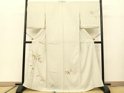 平和屋着物▽訪問着 単衣 手描き 椿 正絹 逸品 BAAS8051yc