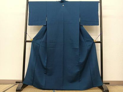 平和屋着物▽上質な色無地 単衣 青藍色 鬼しぼ縮緬 正絹 逸品 未使用 BAAS8053yc