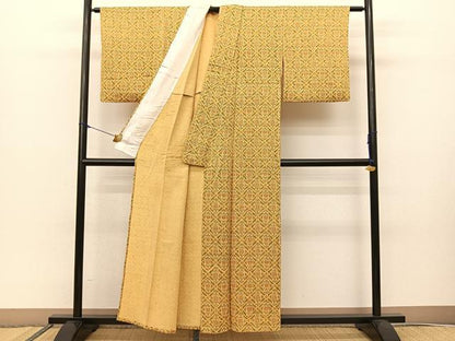 平和屋着物▽上質な小紋 単衣 更紗花唐草文 正絹 逸品 BAAS8044yc