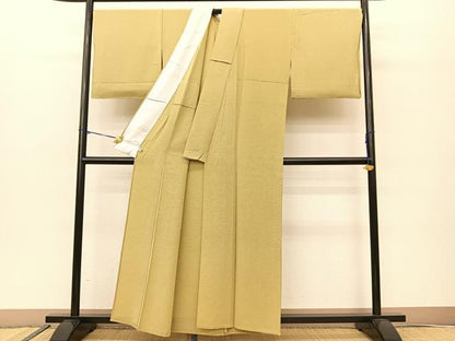 平和屋着物▽上質な色無地 単衣 抹茶色 正絹 逸品 BAAS8052yc