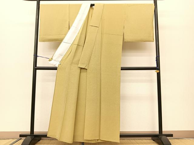 平和屋着物▽上質な色無地 単衣 抹茶色 正絹 逸品 BAAS8052yc