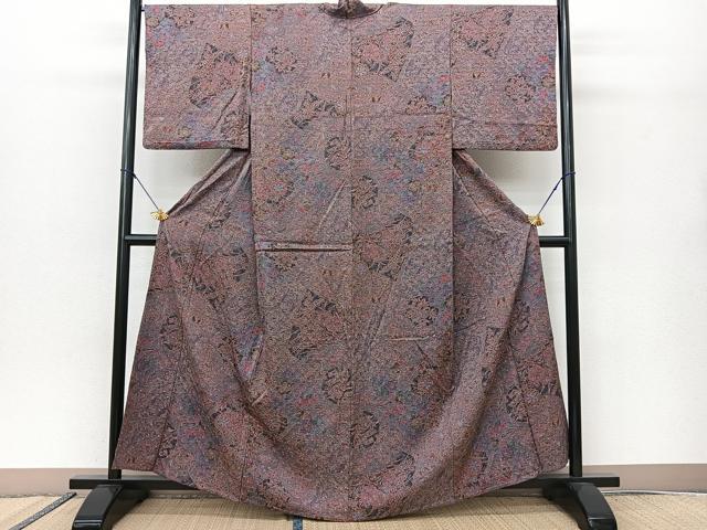 平和屋着物▽上質な小紋 単衣 絞り 雪輪花文 正絹 逸品 BAAS8067yc
