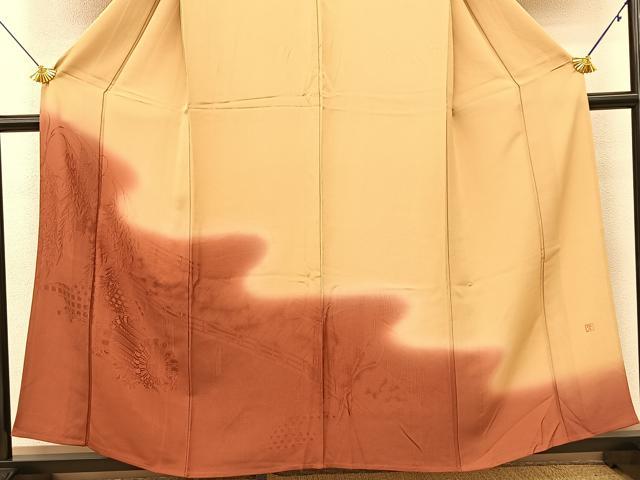 平和屋着物▽訪問着 単衣 作家物 渡橋水車地紋 暈し染め 正絹 逸品 BAAS8063yc