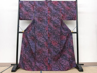 平和屋着物▽上質な小紋 単衣 墨流し文様 暈し染め 正絹 逸品 BAAS8069yc