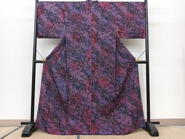 平和屋着物▽上質な小紋 単衣 墨流し文様 暈し染め 正絹 逸品 BAAS8069yc