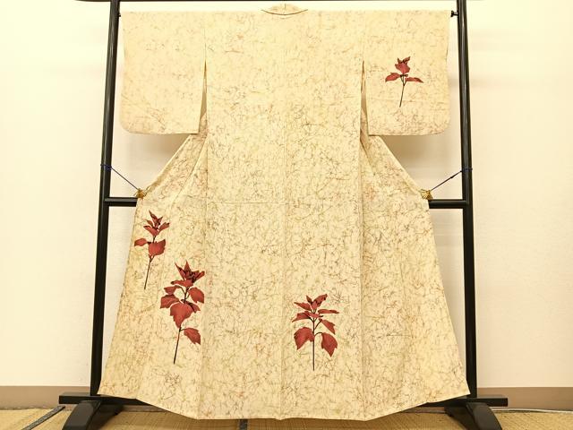平和屋着物▽訪問着 単衣 枝葉文 正絹 逸品 BAAS8065yc