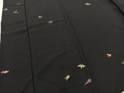 平和屋着物▽上質な小紋 単衣 ロング丈 総刺繍 草花文 黒地 金糸 正絹 逸品 未使用 BAAS8070yc
