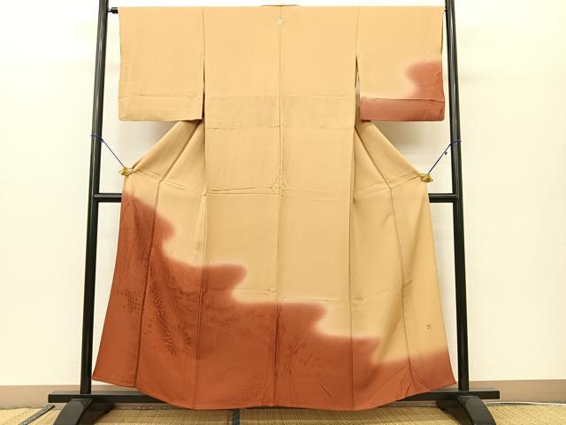平和屋着物▽訪問着 単衣 作家物 渡橋水車地紋 暈し染め 正絹 逸品 BAAS8063yc
