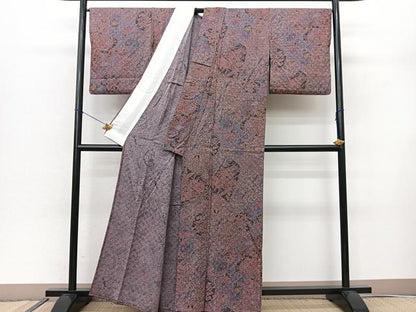 平和屋着物▽上質な小紋 単衣 絞り 雪輪花文 正絹 逸品 BAAS8067yc