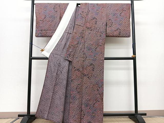 平和屋着物▽上質な小紋 単衣 絞り 雪輪花文 正絹 逸品 BAAS8067yc