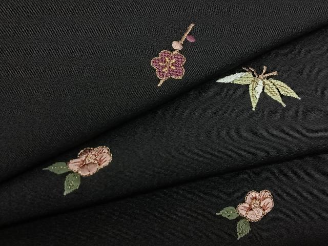 平和屋着物▽上質な小紋 単衣 ロング丈 総刺繍 草花文 黒地 金糸 正絹 逸品 未使用 BAAS8070yc