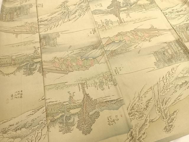 平和屋着物▽上質な小紋 単衣 東海道五十三次 正絹 逸品 BAAS8072yc