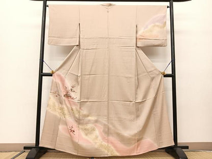 平和屋着物▽訪問着　単衣　刺繍　花筏文　暈し染め　金彩　正絹　逸品　BAAS8071yc