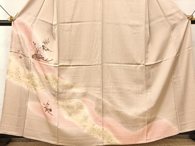 平和屋着物▽訪問着　単衣　刺繍　花筏文　暈し染め　金彩　正絹　逸品　BAAS8071yc