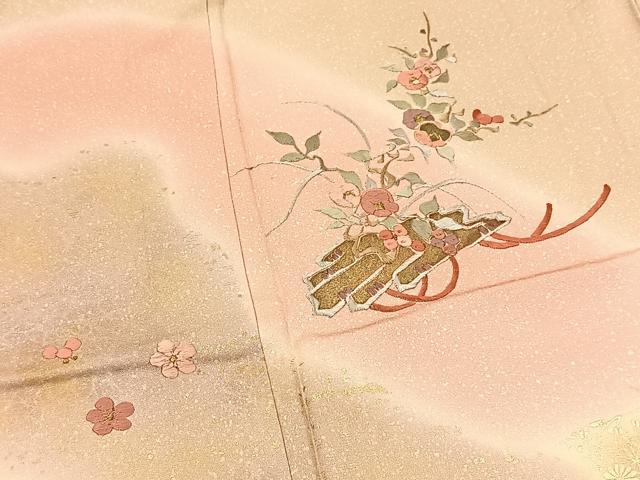 平和屋着物▽訪問着　単衣　刺繍　花筏文　暈し染め　金彩　正絹　逸品　BAAS8071yc