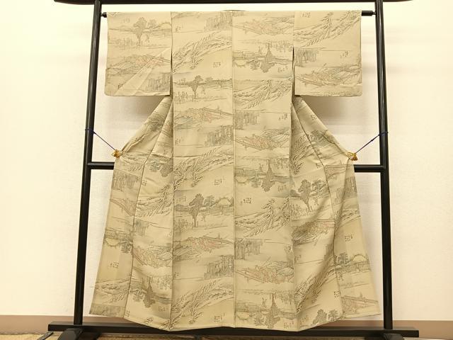 平和屋着物▽上質な小紋 単衣 東海道五十三次 正絹 逸品 BAAS8072yc