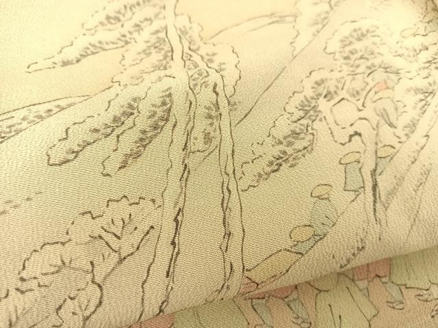 平和屋着物▽上質な小紋 単衣 東海道五十三次 正絹 逸品 BAAS8072yc