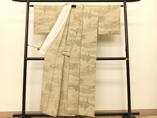 平和屋着物▽上質な小紋 単衣 東海道五十三次 正絹 逸品 BAAS8072yc