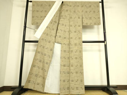 平和屋着物▽上質な紬 単衣 絣文様 正絹 逸品 DAAQ4479az