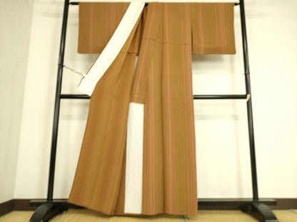 平和屋着物▽上質な小紋 単衣 縞 正絹 逸品 DAAQ4477az