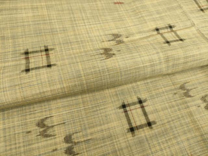 平和屋着物▽上質な紬 単衣 絣文様 正絹 逸品 DAAQ4479az