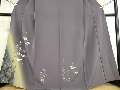 平和屋着物▽訪問着　単衣　花鳥文　暈し染め　金彩　正絹　逸品　DAAQ4509az