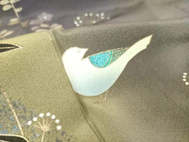 平和屋着物▽訪問着　単衣　花鳥文　暈し染め　金彩　正絹　逸品　DAAQ4509az