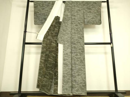 平和屋着物▽上質な小紋 単衣 立波文 黒地 正絹 逸品 DAAS0040az
