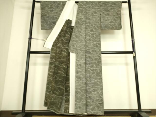 平和屋着物▽上質な小紋 単衣 立波文 黒地 正絹 逸品 DAAS0040az