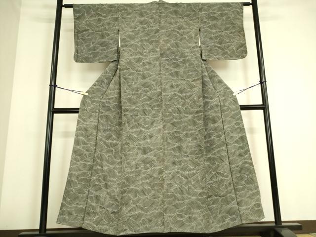 平和屋着物▽上質な小紋 単衣 立波文 黒地 正絹 逸品 DAAS0040az