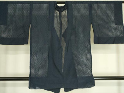 平和屋着物▽道行コート　スリーシーズン　春夏秋　塵除け　丸繋ぎ　紺色　正絹　逸品　DAAS0052az