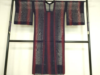 平和屋着物▽道行コート スリーシーズン 春夏秋 塵除け 紗 縞 ロング丈 正絹 逸品 DAAS0053az