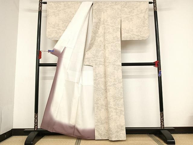 平和屋着物●本場大島紬 白大島 ９マルキ 風景文 正絹 逸品 AAAT9368np