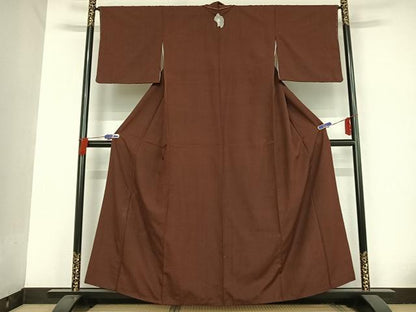 平和屋着物●上質な紬　色無地　葡萄茶色　正絹　逸品　AAAT9383np