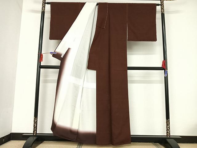 平和屋着物●上質な紬　色無地　葡萄茶色　正絹　逸品　AAAT9383np