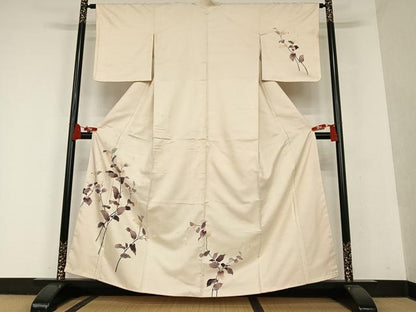 平和屋着物●訪問着　友禅　紬地　枝花文　正絹　逸品　AAAT0639zg