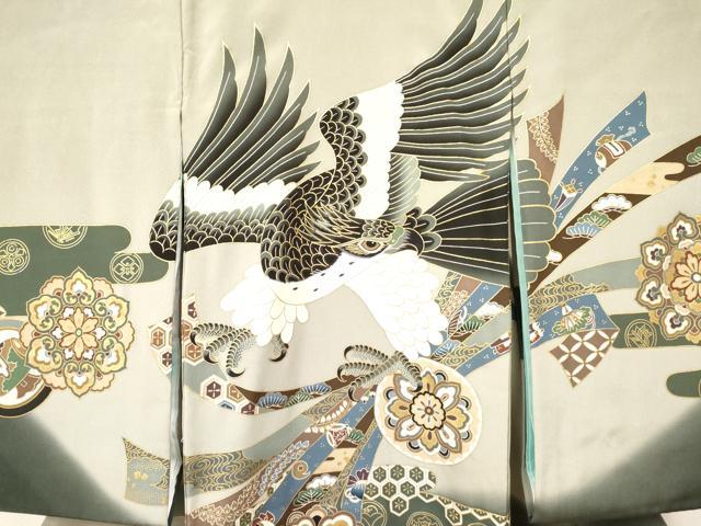 平和屋着物[]お宮参り　男の子　祝着　産着　初着　のしめ　鷹　鷲　熨斗花文　暈し染め　金彩　逸品　DAAR6227ma