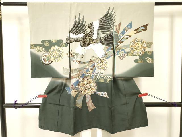 平和屋着物[]お宮参り　男の子　祝着　産着　初着　のしめ　鷹　鷲　熨斗花文　暈し染め　金彩　逸品　DAAR6227ma