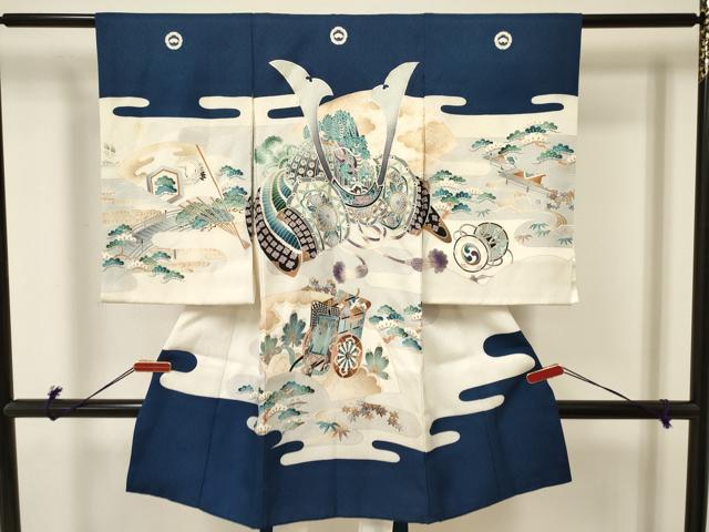 平和屋着物[]お宮参り　男の子　祝着　産着　初着　のしめ　龍　兜　地紙御所車笹松文　銀彩　逸品　DAAR6228ma