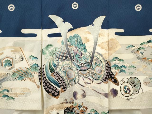 平和屋着物[]お宮参り　男の子　祝着　産着　初着　のしめ　龍　兜　地紙御所車笹松文　銀彩　逸品　DAAR6228ma